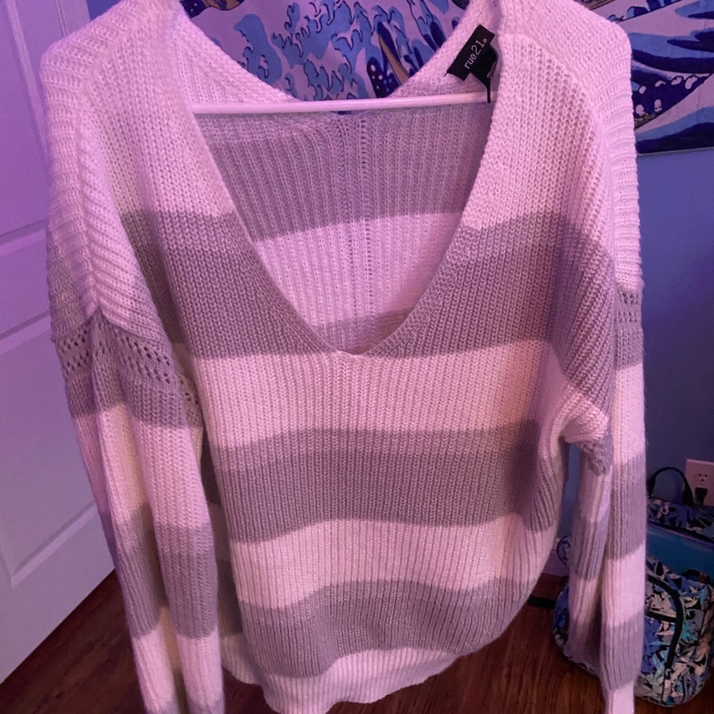 striped off the shoulder sweater